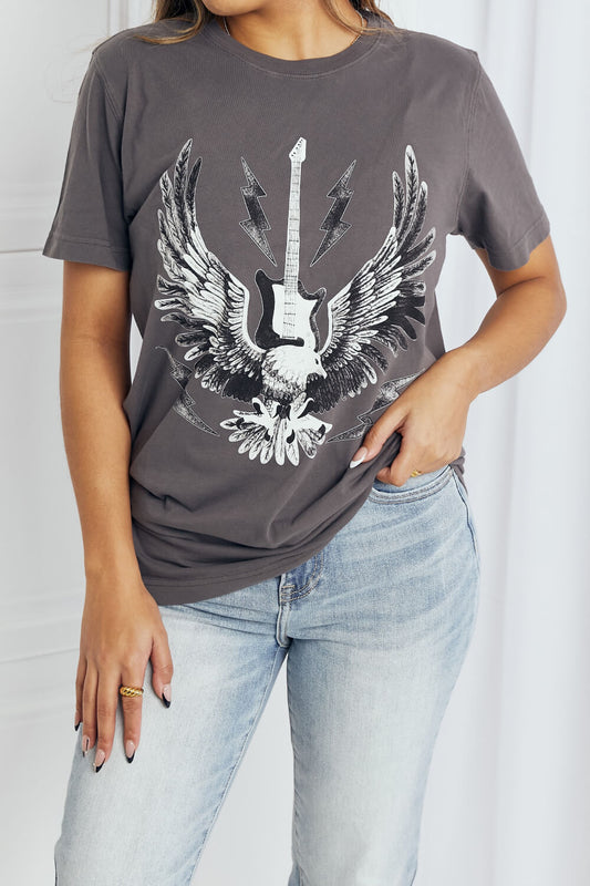 Eagle Graphic Cotton Tee Shirt in CharcoalTeemineB