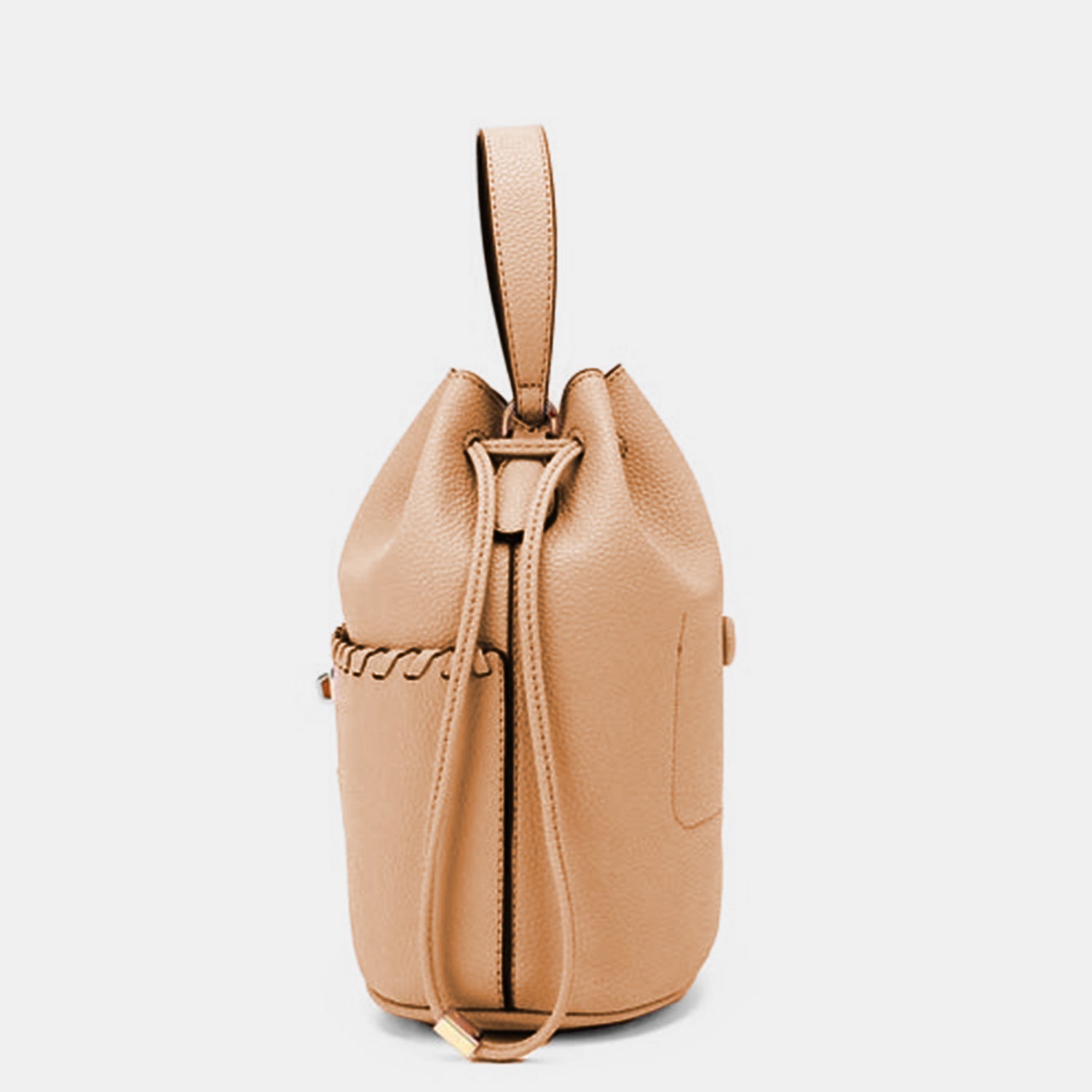 Eco-Leather Drawstring Mini Bucket Bag in TaupeBucket BagNicole Lee USA