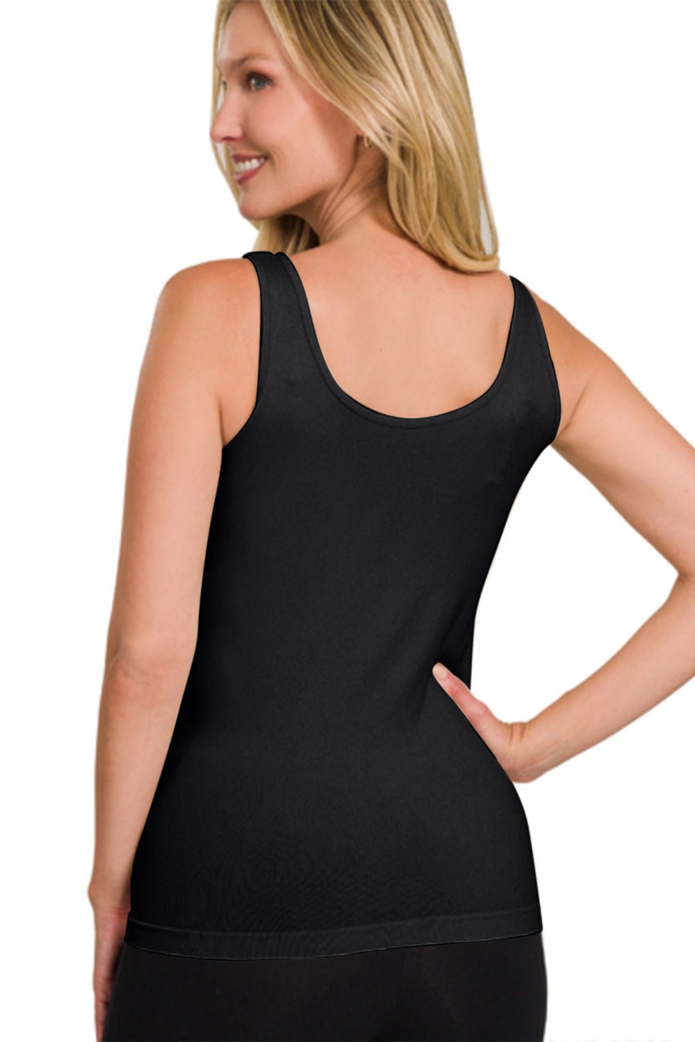 Essential Wide Strap Layering Tank in BlackTankZenana