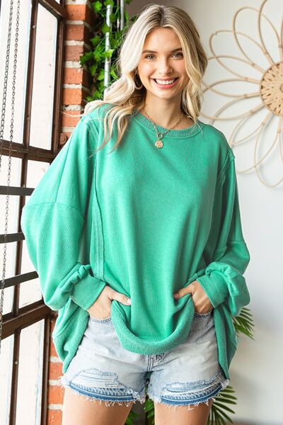 Exposed Seam Dropped Shoulder Blouse in MintBlouseFirst Love