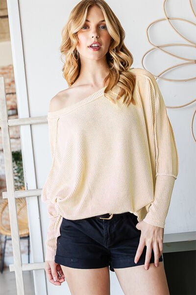 Exposed Seam Lantern Sleeve Top in CreamTopReborn J