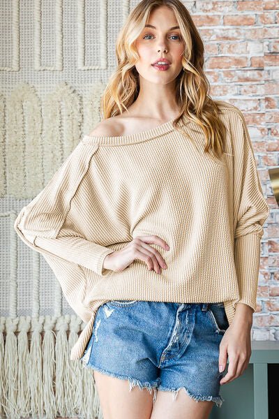 Exposed Seam Lantern Sleeve Top in CreamTopReborn J