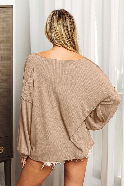 Exposed Seam Long Sleeve Top in TaupeTopBiBi