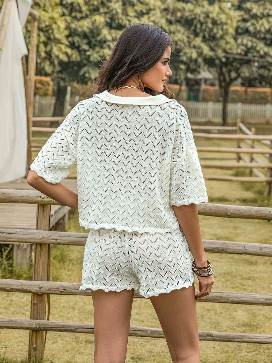 Eyelet Collared Neck Short Sleeve Top and Shorts SetShorts SetBeach Rose Co.