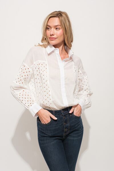 Eyelet Long Sleeve Button Down Shirt in WhiteShirtAnd the Why