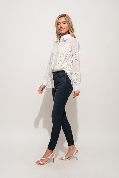 Eyelet Long Sleeve Button Down Shirt in WhiteShirtAnd the Why