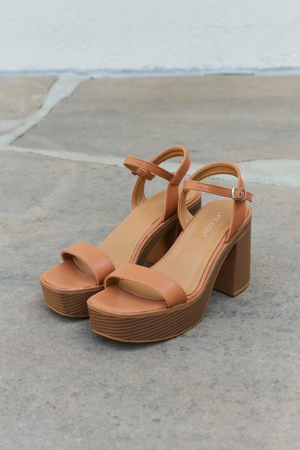 Vegan Leather Platform Heel Sandals in CognacSandalsWeeboo