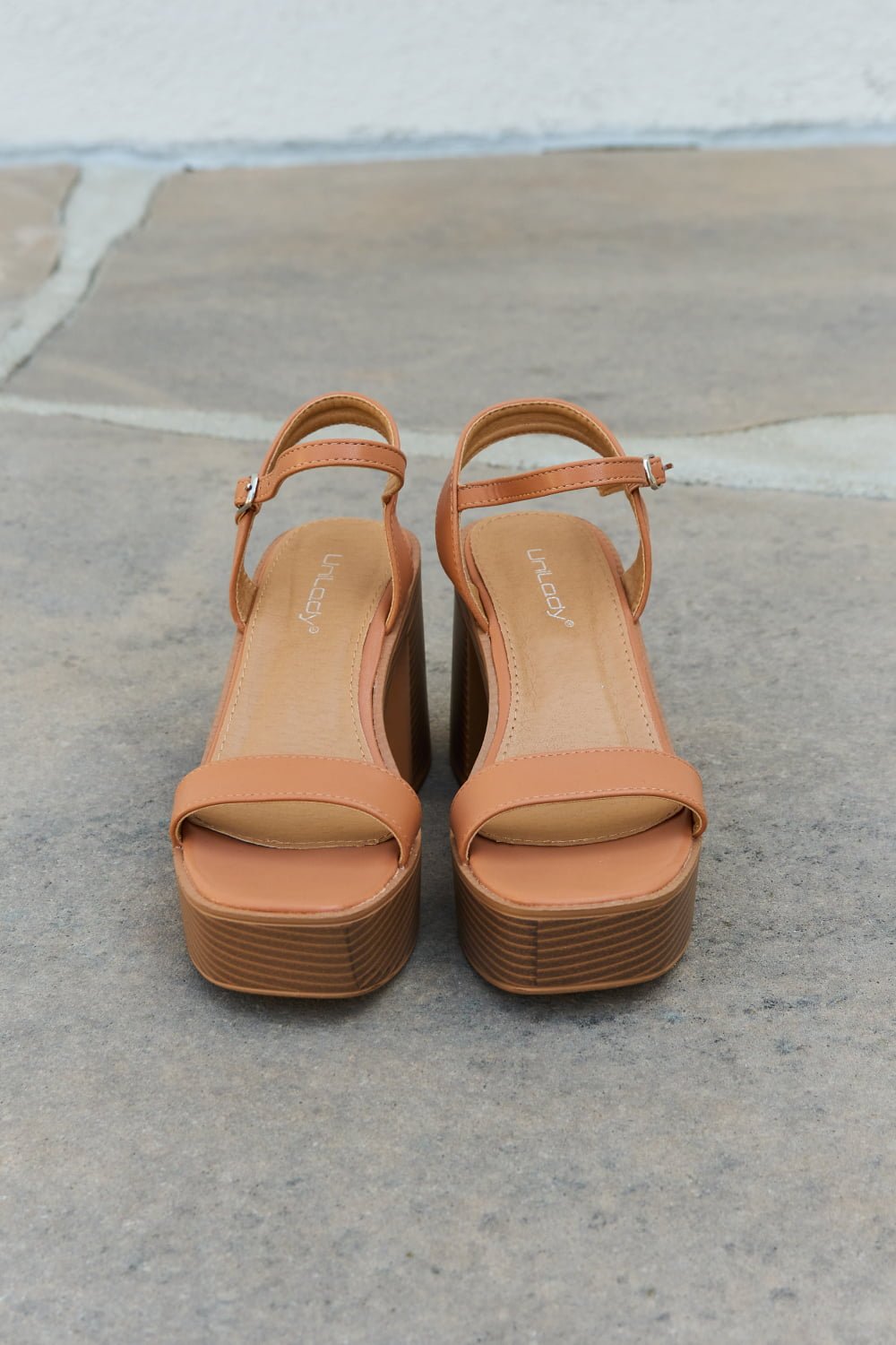 Vegan Leather Platform Heel Sandals in CognacSandalsWeeboo