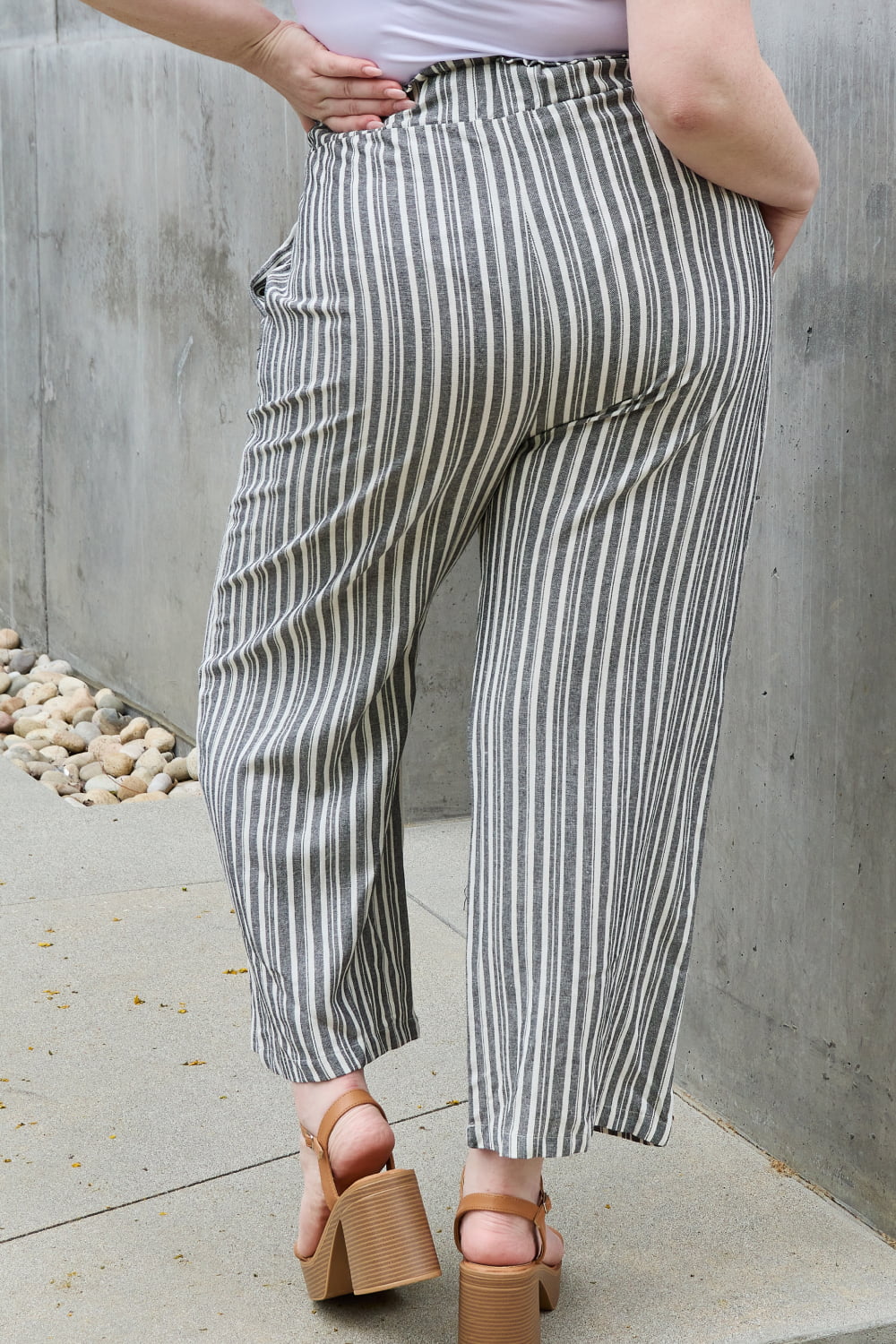 Paperbag Waist Striped Culotte Linen PantsPantsHeimish
