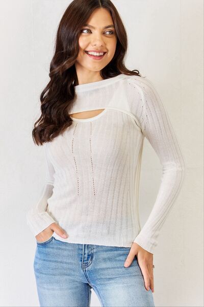 Fitted Long Sleeve Cutout Top in CreamTopJ.NNA