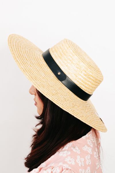 Flat Brim Straw Weave Hat in Golden NaturalSunhatFame