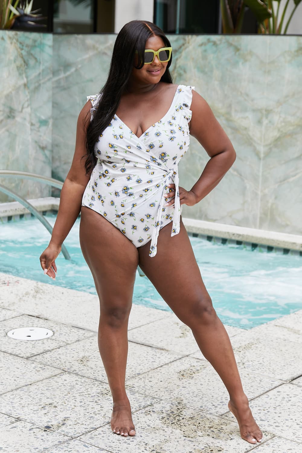 Ruffle Faux Wrap One-Piece Women's Swimsuit in Daisy CreamSwimsuitMarina West Swim