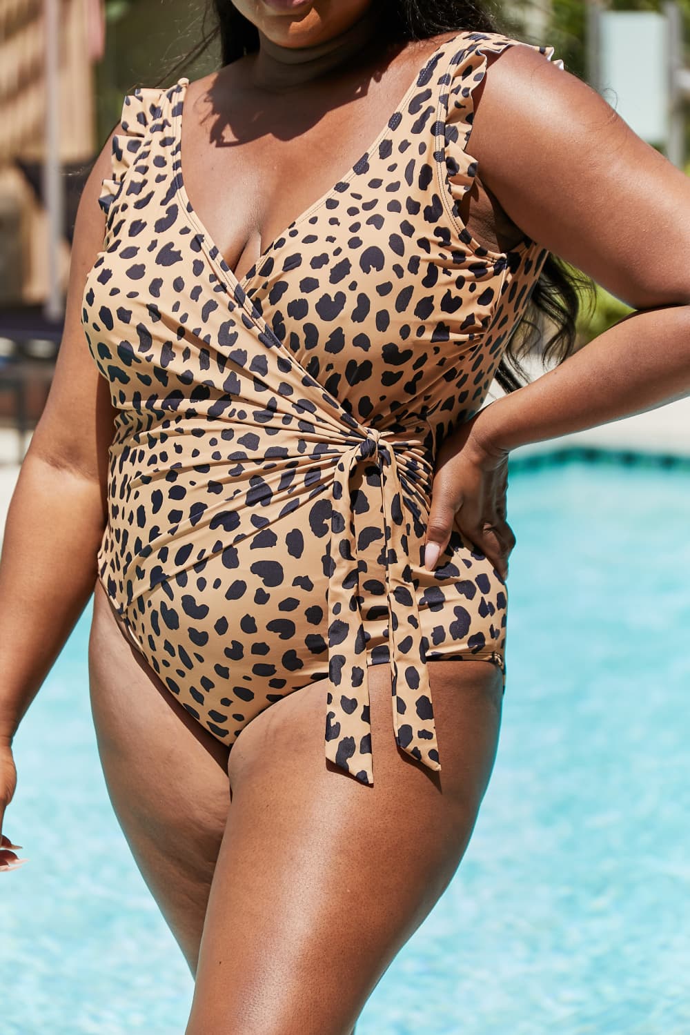 Ruffle Faux Wrap One-Piece Women's Swimsuit in LeopardSwimsuitMarina West Swim