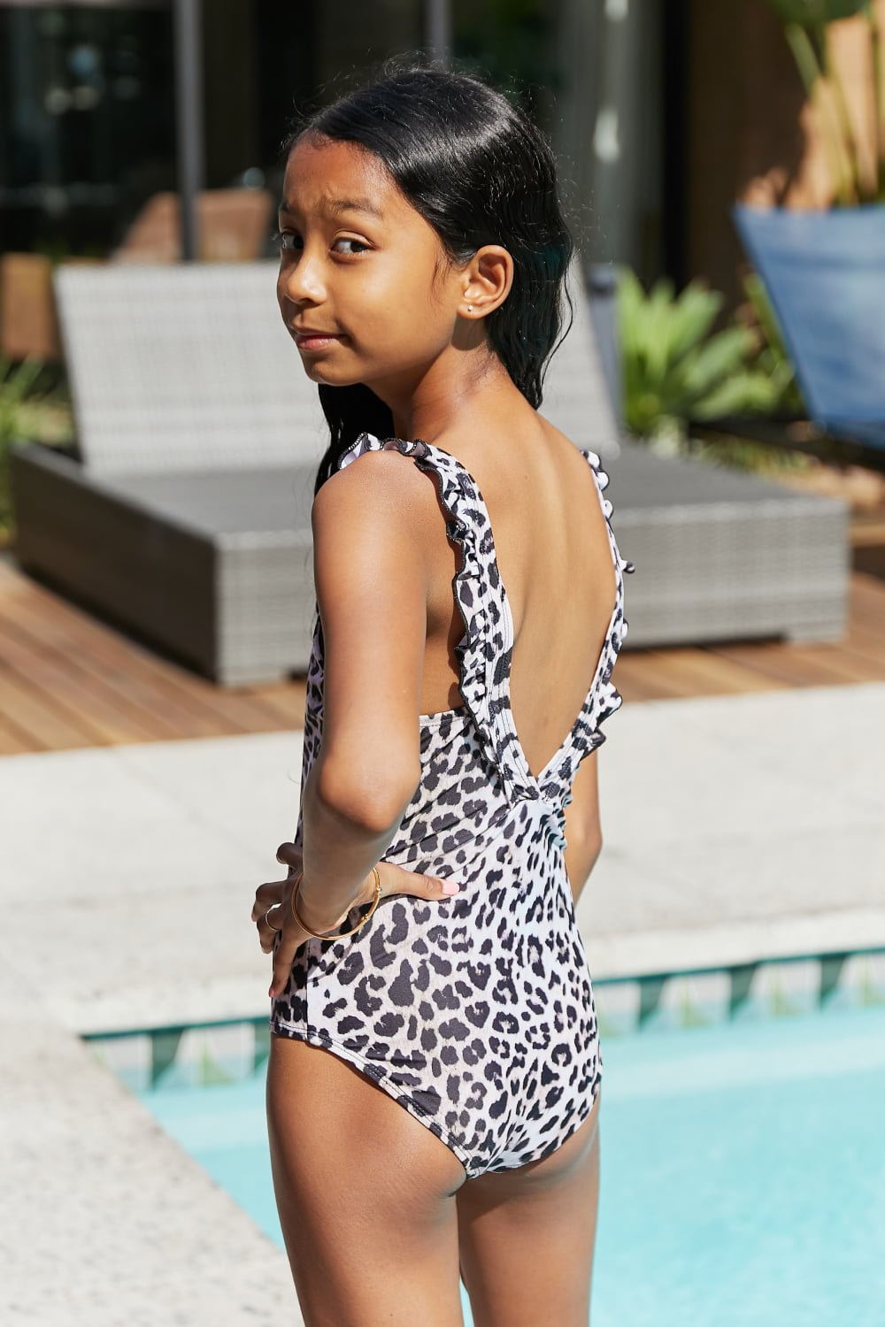 Leopard Print Ruffled Girl's One-Piece SwimsuitGirl's SwimsuitMarina West Swim