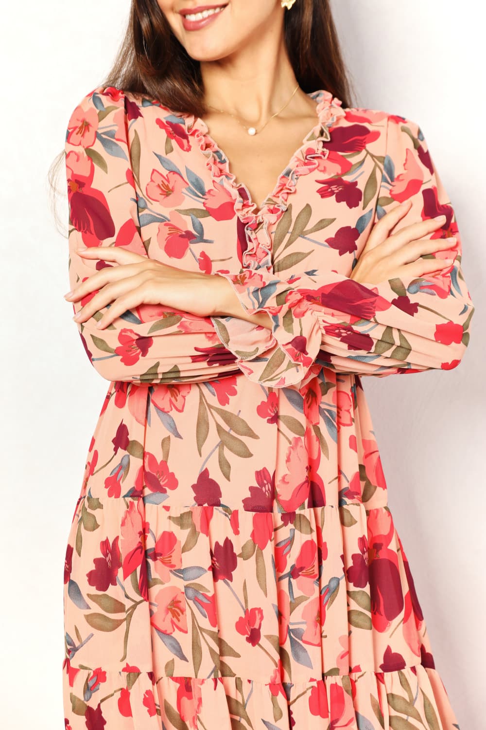 Floral Frill Trim Flounce Sleeve Maxi DressMaxi DressDouble Take