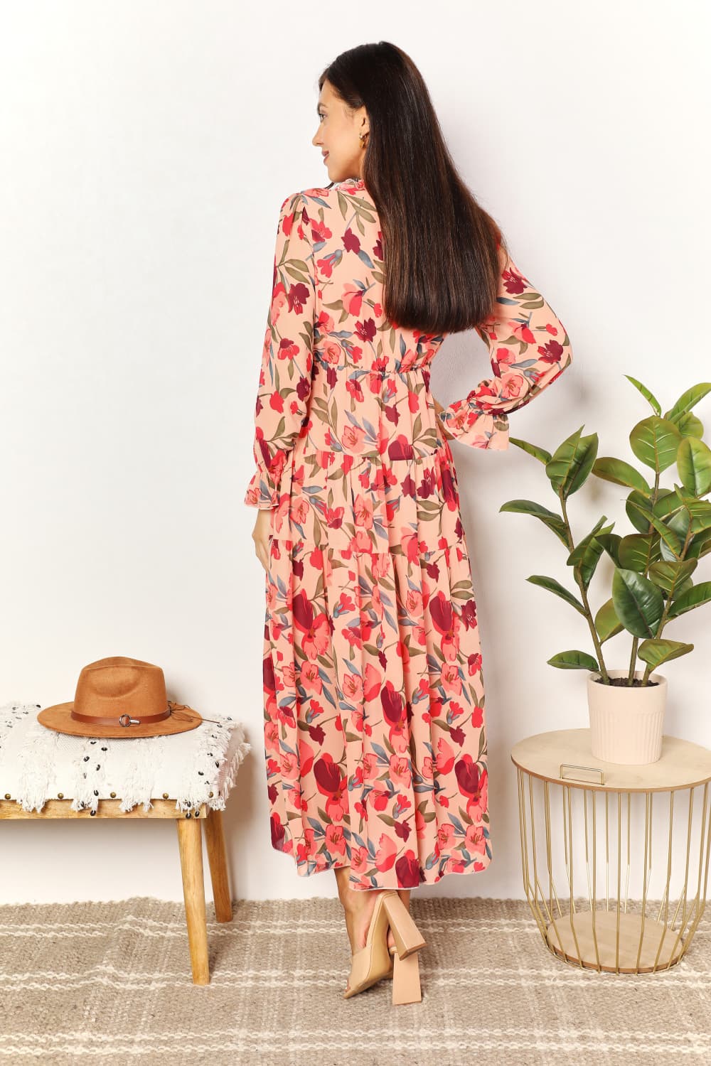 Floral Frill Trim Flounce Sleeve Maxi DressMaxi DressDouble Take