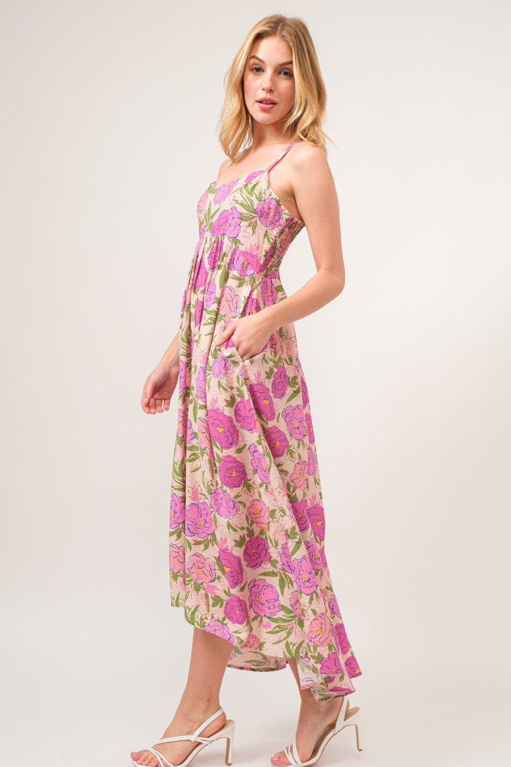 Floral High-Low Hem Midi Cami Dress in PinkMidi DressAnd the Why