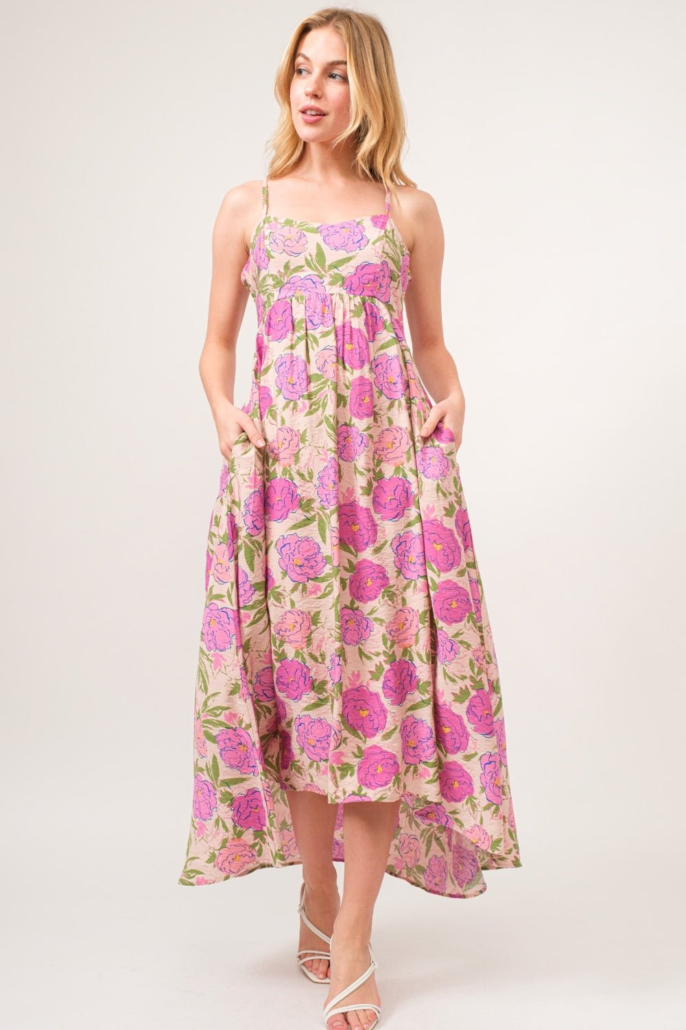 Floral High-Low Hem Midi Cami Dress in PinkMidi DressAnd the Why