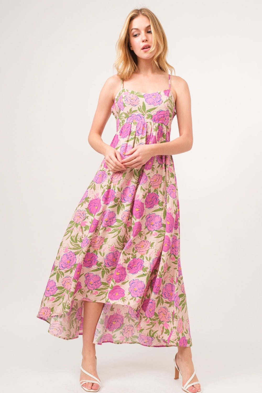 Floral High-Low Hem Midi Cami Dress in PinkMidi DressAnd the Why