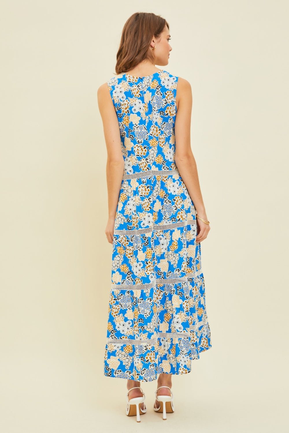 Floral Print Crochet Trim Maxi Dress in BlueMaxi DressHEYSON