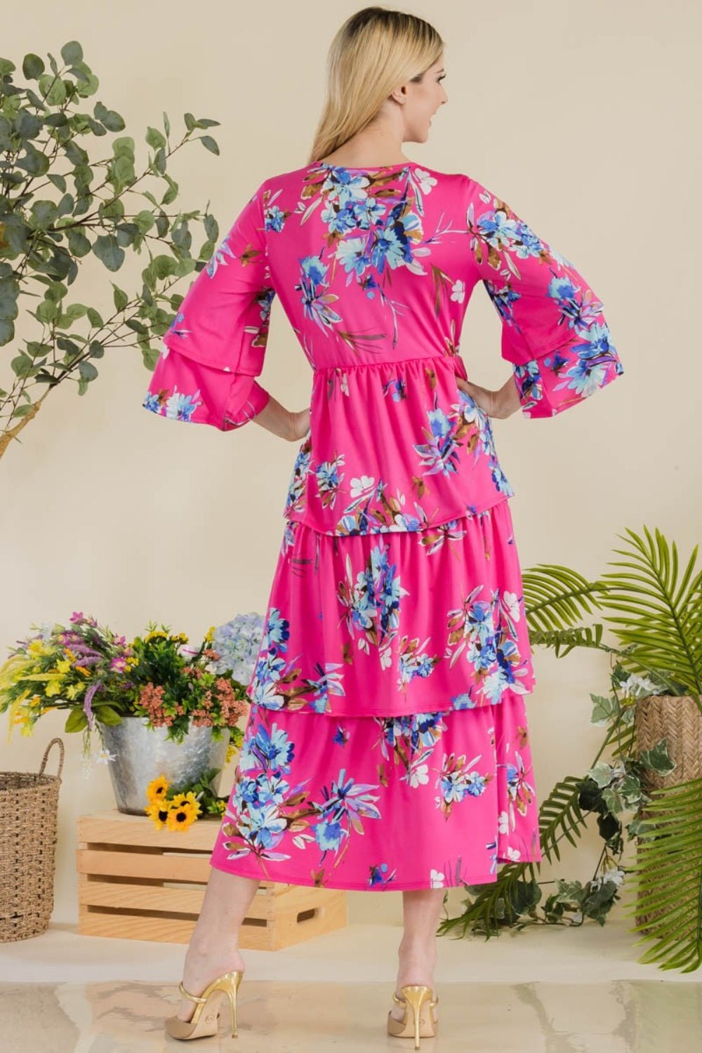 Floral Print Ruffle Tiered Midi DressMidi DressCeleste Design