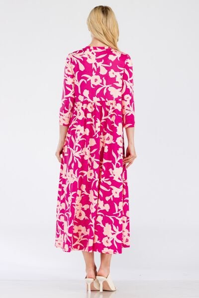 Floral Ruffle Hem Midi Dress in FuchsiaMidi DressCeleste Design