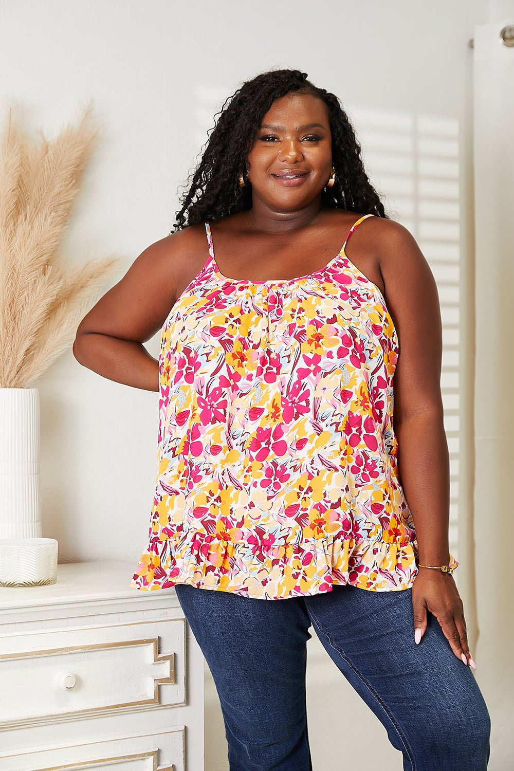 Floral Scoop Neck Ruffle Hem CamiCamisoleDouble Take