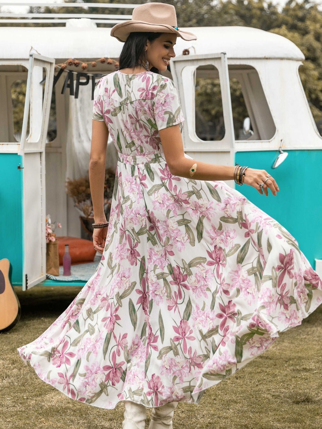 Floral V-Neck Front Slit Maxi DressMaxi DressBeach Rose Co.