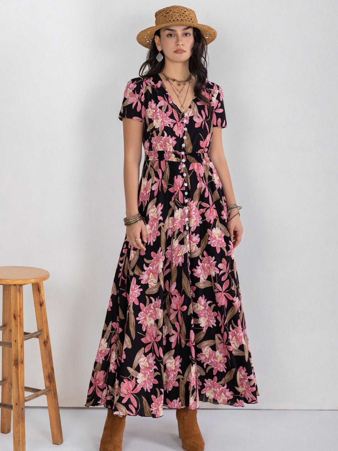 Floral V-Neck Front Slit Maxi DressMaxi DressBeach Rose Co.