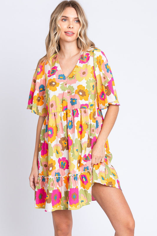 Floral V-Neck Ruffle Hem Mini DressMini DressGeeGee