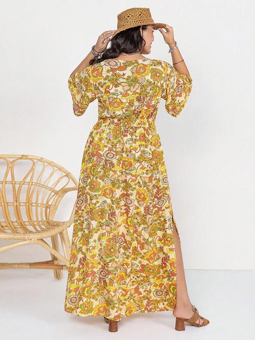 Floral V-Neck Short Sleeve Side Slit Maxi DressMaxi DressBeach Rose Co.
