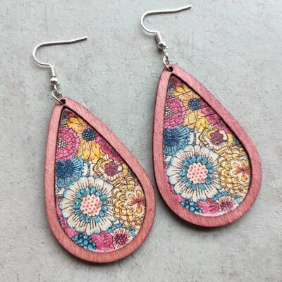 Floral Wood Teardrop EarringsEarringsBeach Rose Co.