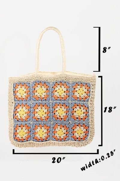 Flower Pattern Braided Straw Tote Bag in IvoryTote BagFame