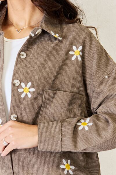 Flower Pattern Corduroy Button Down Shirt in Ash MochaShirtJ.NNA