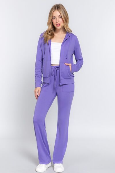 French Terry Zip Up Hoodie and Drawstring Pants Set in PurplePants SetACTIVE BASIC