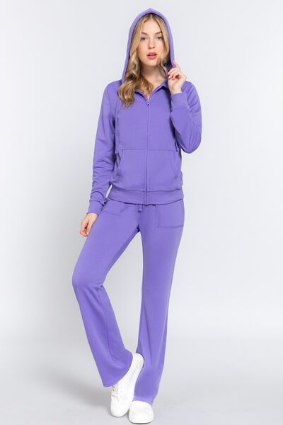 French Terry Zip Up Hoodie and Drawstring Pants Set in PurplePants SetACTIVE BASIC