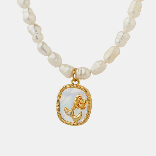 Freshwater Pearl Flower Charm Gold NecklaceNecklaceBeach Rose Co.