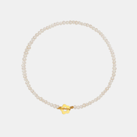 Freshwater Pearl & Gold Flower Charm NecklaceNecklaceBeach Rose Co.