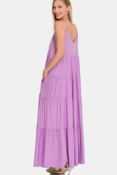 Frill Tiered V-Neck Maxi Cami Dress in LavenderMaxi DressZenana