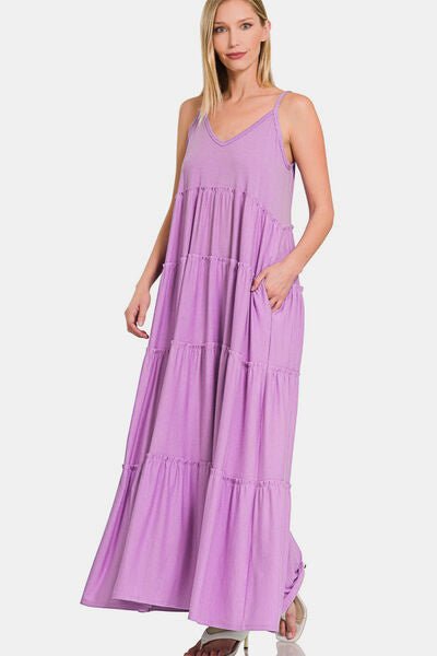 Frill Tiered V-Neck Maxi Cami Dress in LavenderMaxi DressZenana