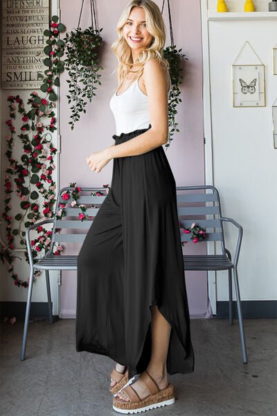 Frilly Side Slit High Waist Wide Leg Pants in BlackPantsHeimish