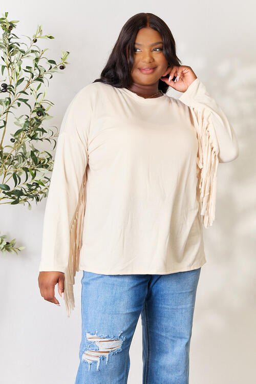 Fringe Detail Long Sleeve Blouse in IvoryBlouseCeleste Design