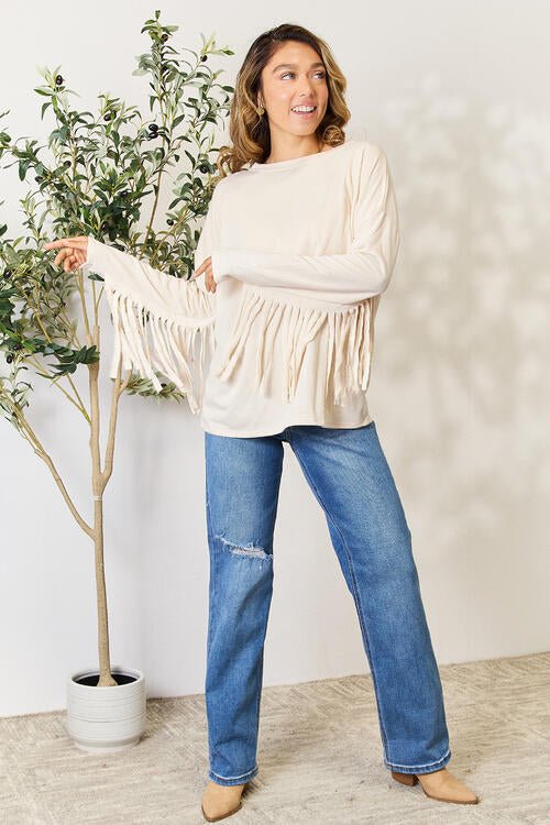 Fringe Detail Long Sleeve Blouse in IvoryBlouseCeleste Design