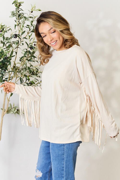 Fringe Detail Long Sleeve Blouse in IvoryBlouseCeleste Design