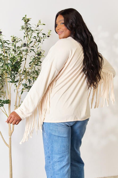 Fringe Detail Long Sleeve Blouse in IvoryBlouseCeleste Design