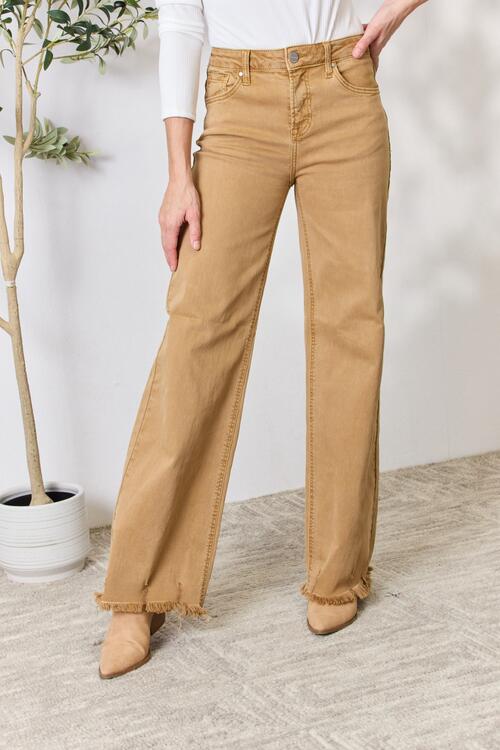 Fringe Hem Wide Leg Jeans in MochaJeansRISEN