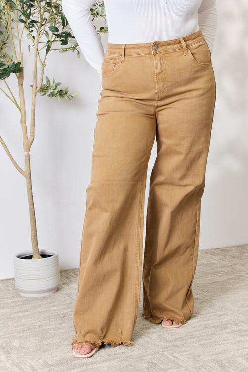 Fringe Hem Wide Leg Jeans in MochaJeansRISEN