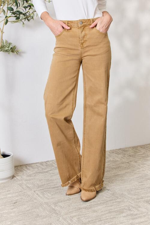 Fringe Hem Wide Leg Jeans in MochaJeansRISEN