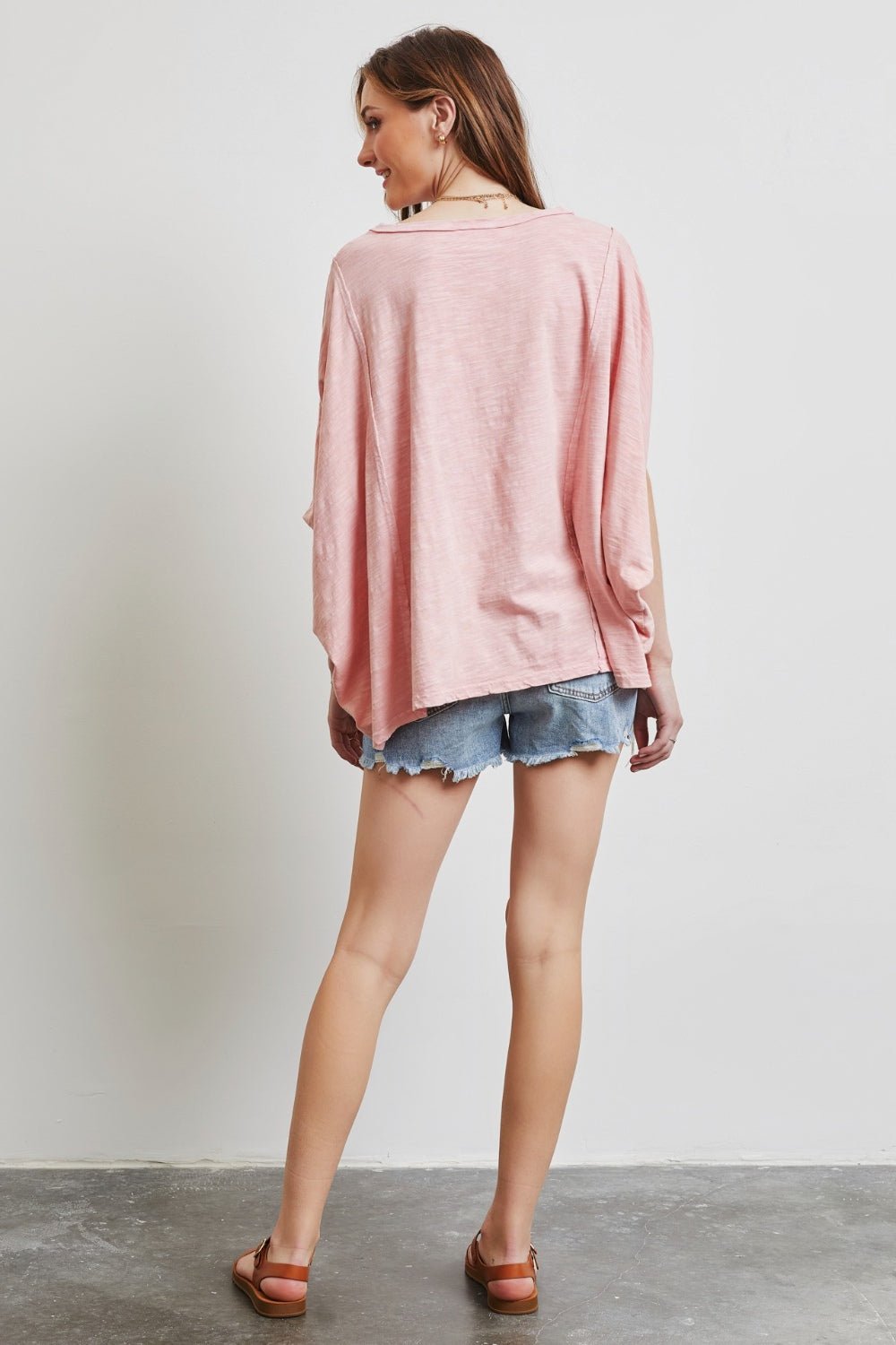 Garment-Dyed Boat Neck Oversized Top in PinkTopHEYSON