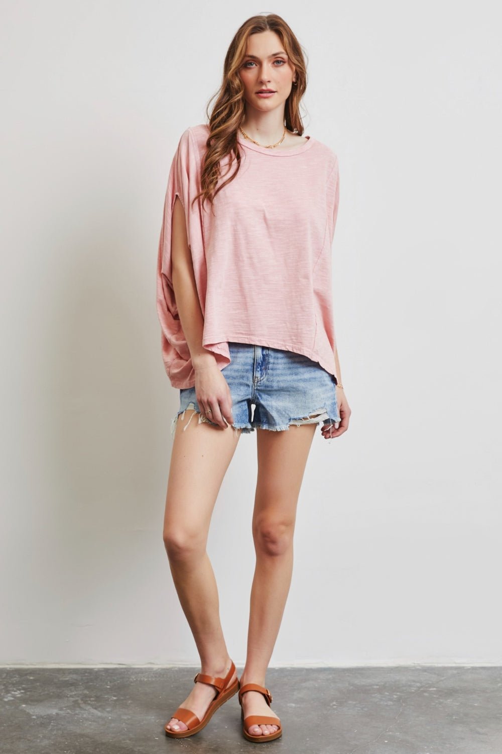 Garment-Dyed Boat Neck Oversized Top in PinkTopHEYSON